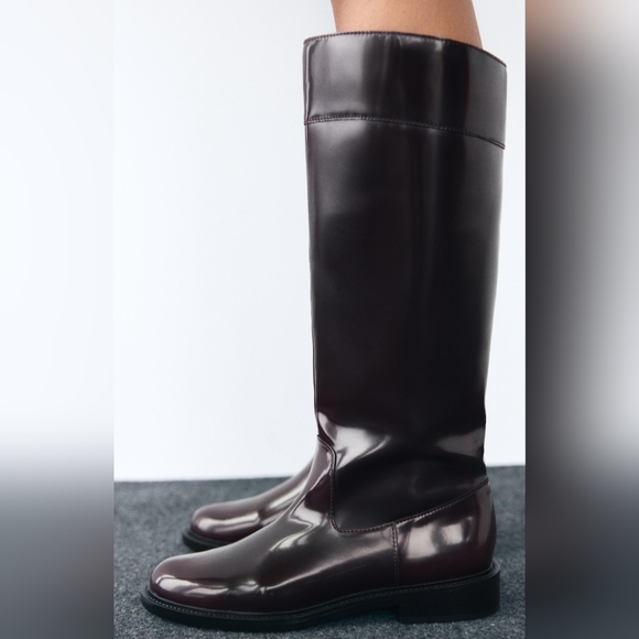 ZARA FLAT LEATHER‎ KNEE HIGH BOOTS TALL SHAFT ROUNDED TOE OXBLOOD SIZE 39/8 - Picture 1 of 13